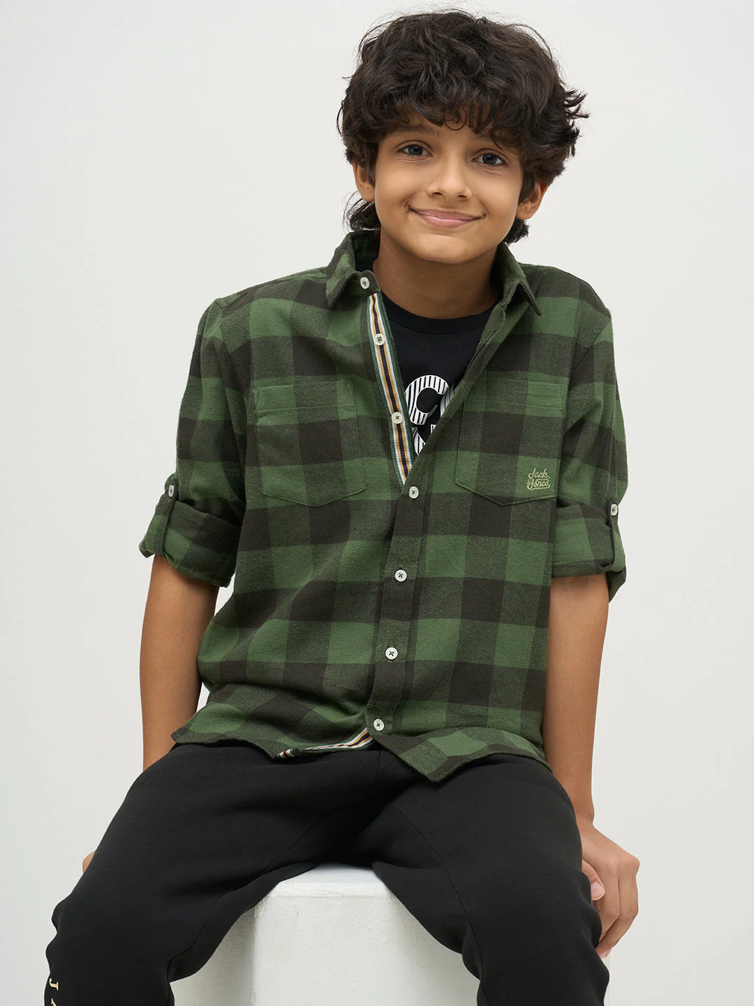 Boys Regular Fit Check Shirt - Green