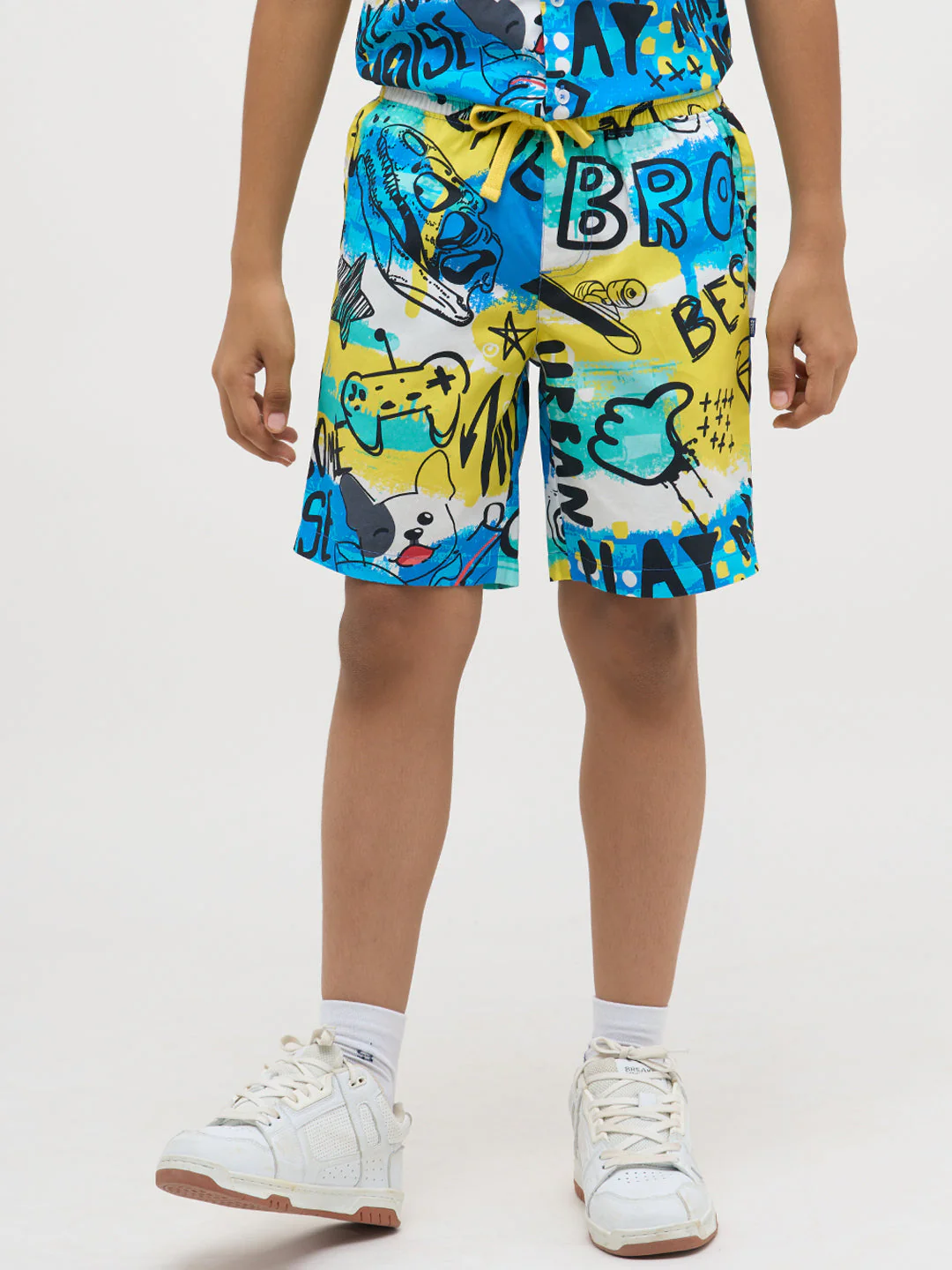 Blue Printed Cotton Shorts - Image 2