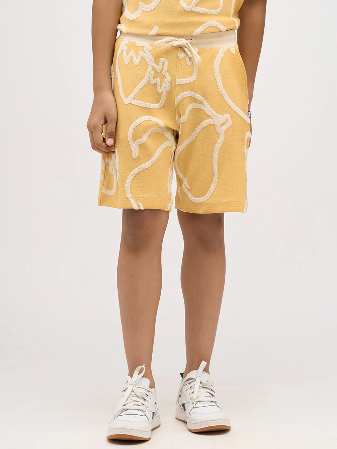 Boys Cotton Oversized Jacquard AOP Crew Neck T-Shirt - Mustard - Image 2