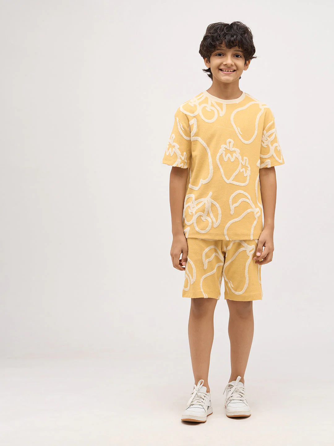 Boys Cotton Oversized Jacquard AOP Crew Neck T-Shirt - Mustard - Image 5