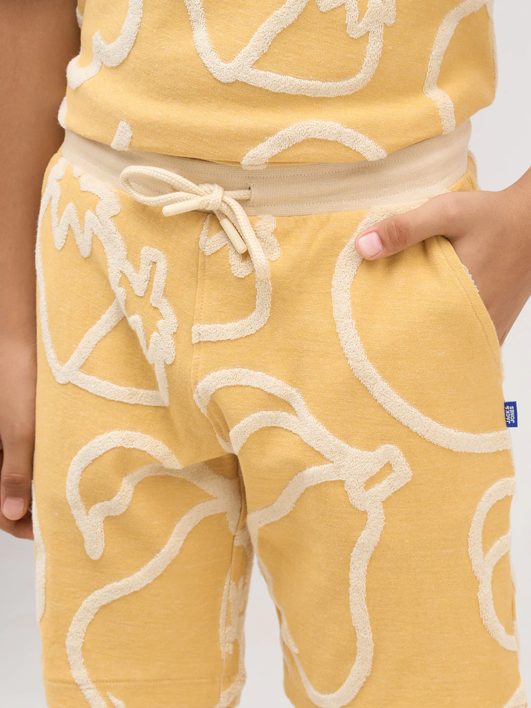 Boys Cotton Oversized Jacquard AOP Crew Neck T-Shirt - Mustard - Image 6