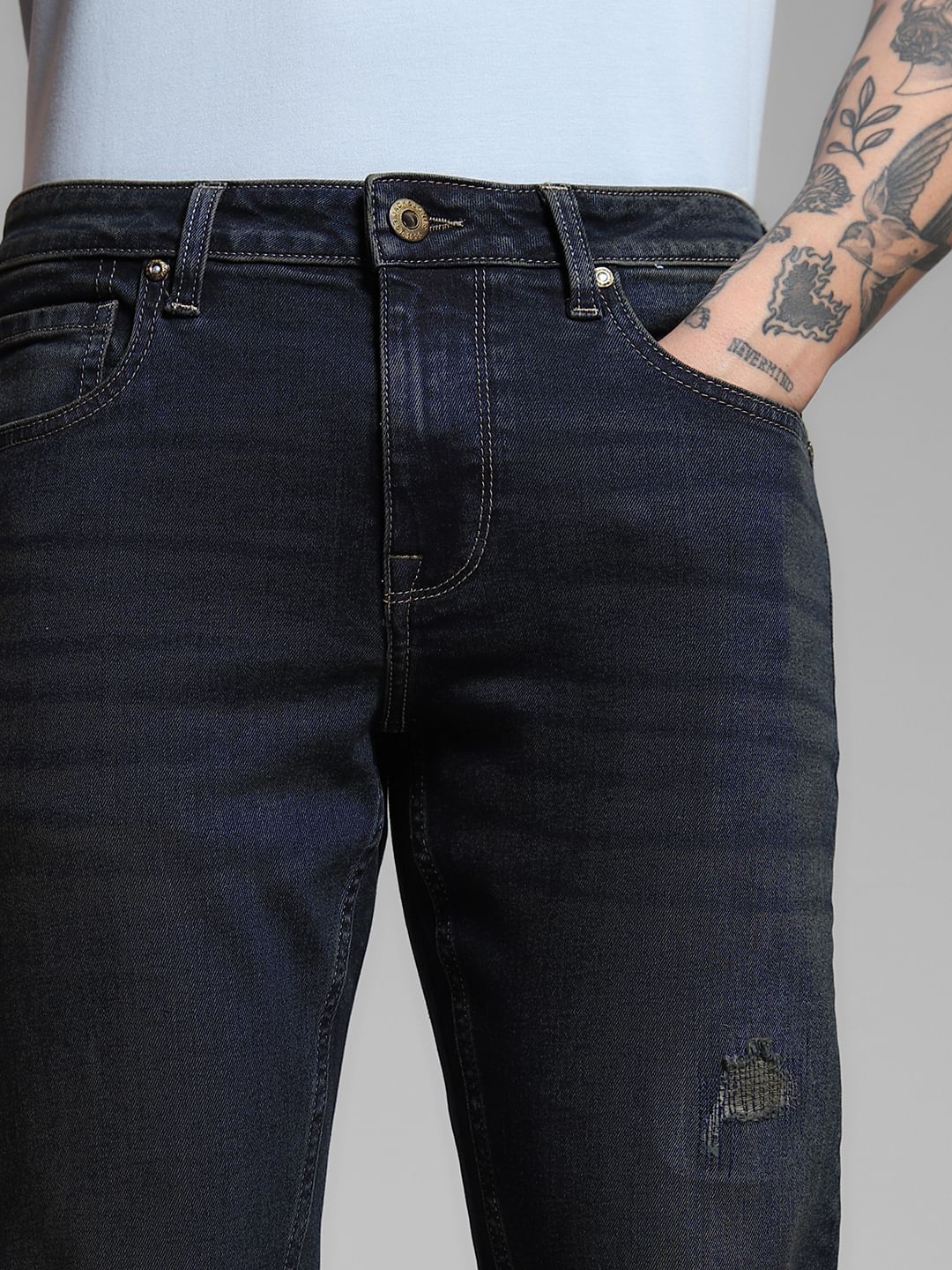 Dark Blue Distressed Glenn Slim Fit Jeans - Image 4