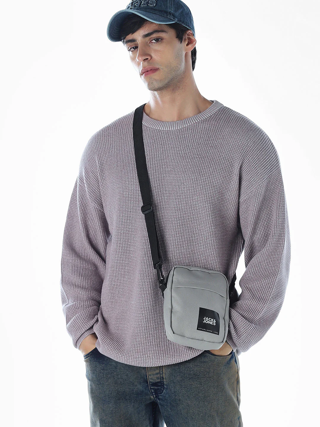Textured Stretch Oversized  Pullover - Grey