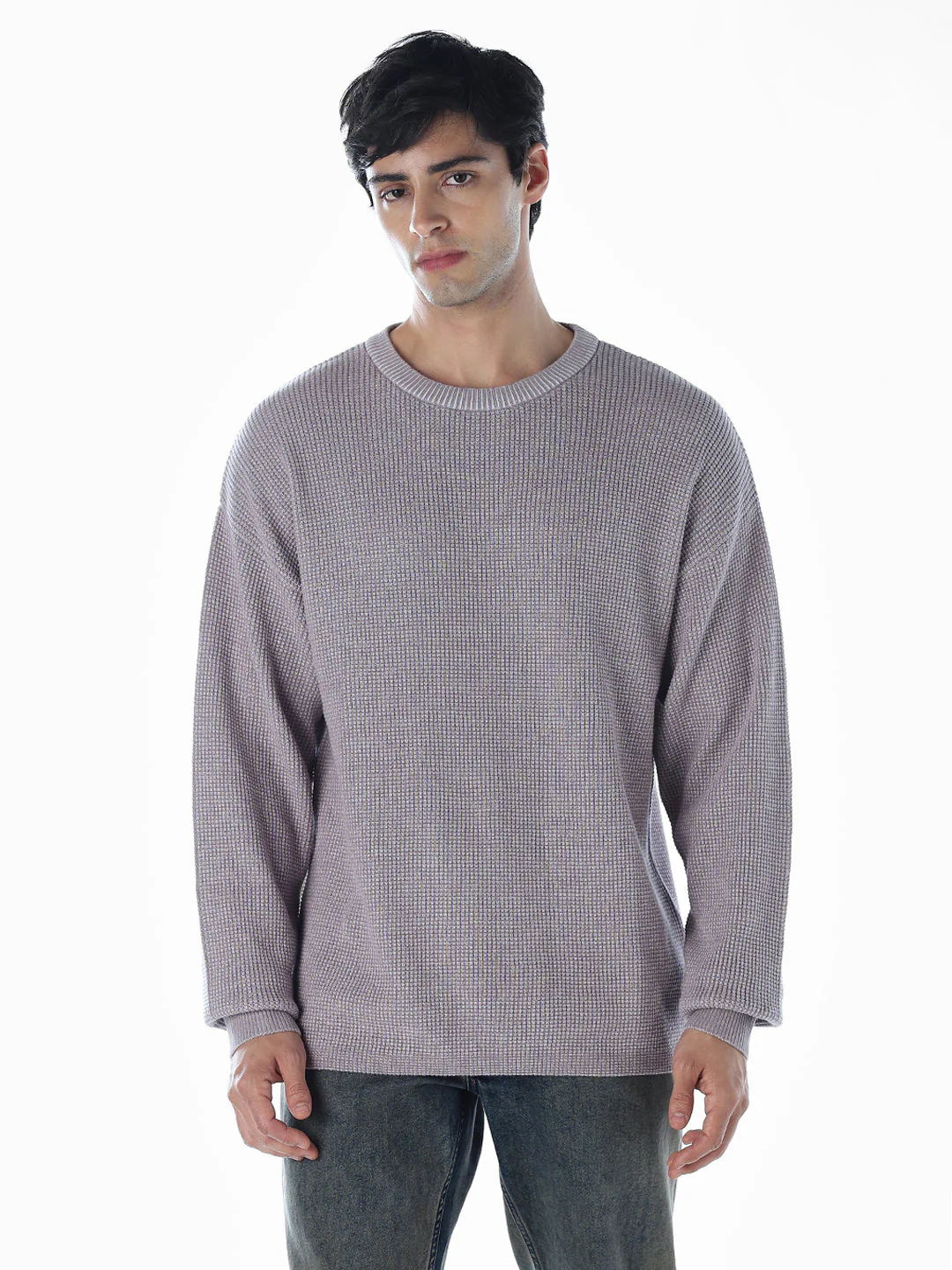 Textured Stretch Oversized  Pullover - Grey - Image 2