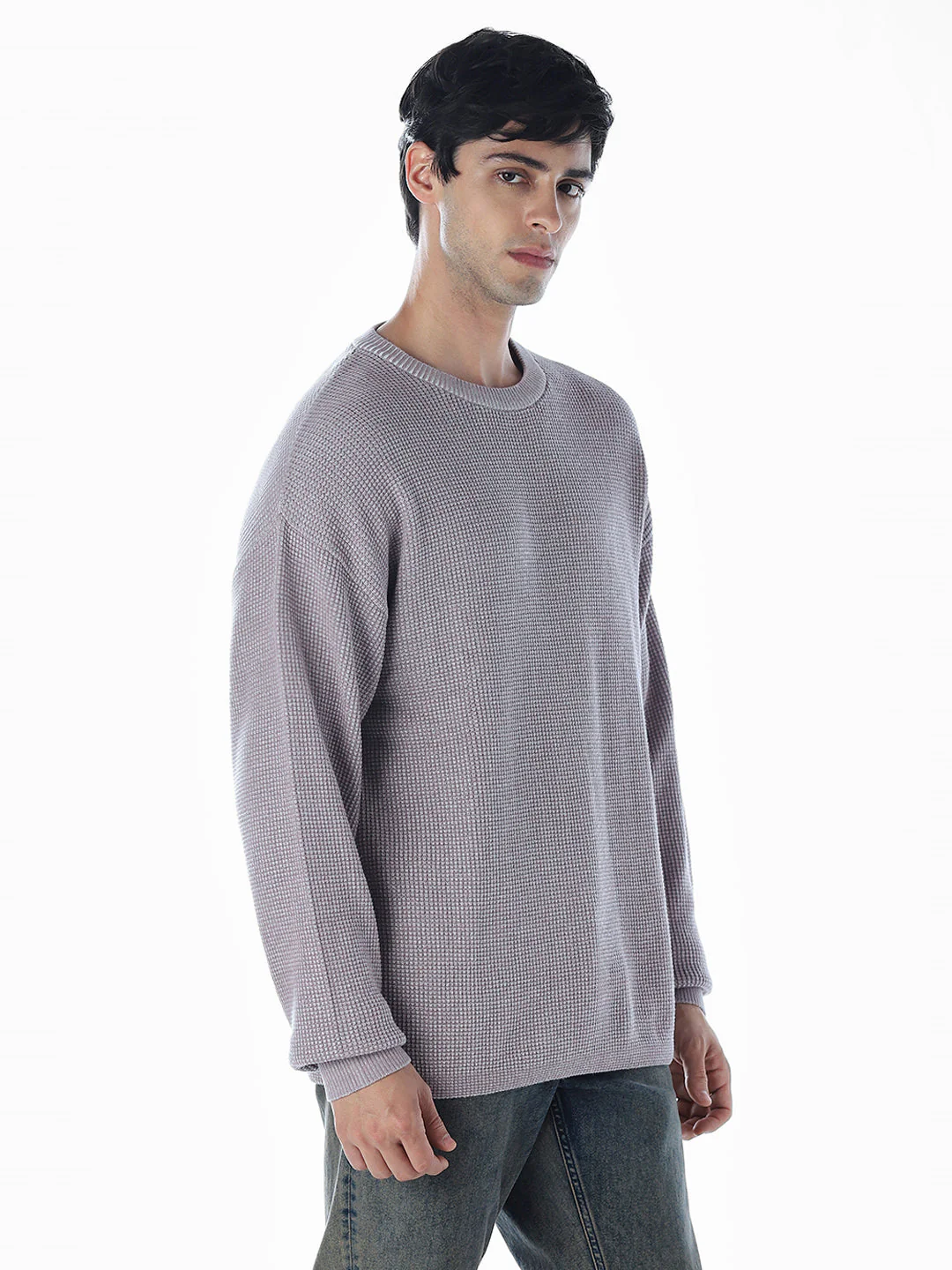 Textured Stretch Oversized  Pullover - Grey - Image 3