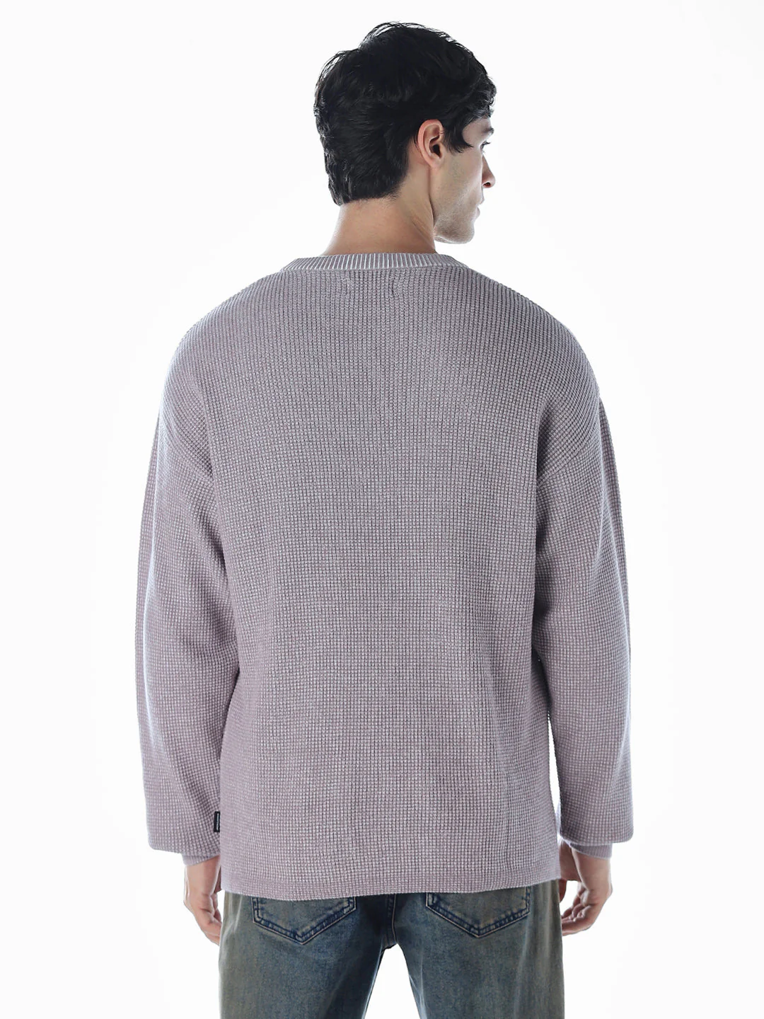 Textured Stretch Oversized  Pullover - Grey - Image 4
