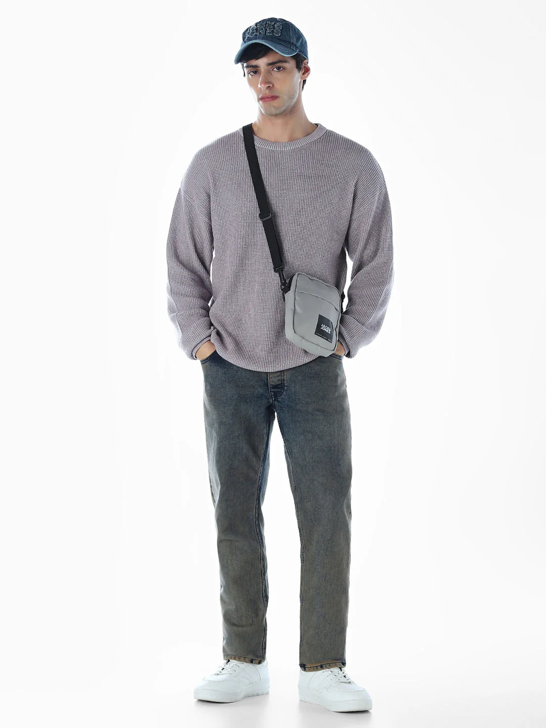 Textured Stretch Oversized  Pullover - Grey - Image 6