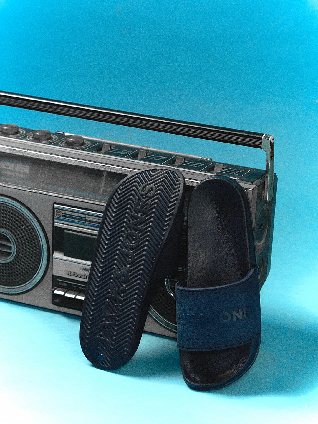 Navy Blue Glossy Logo Pool Sliders