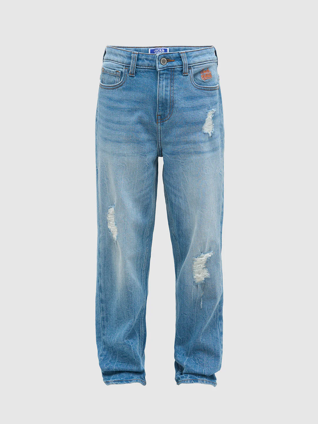 Blue Distressed Regular Fit Jeans - Image 7