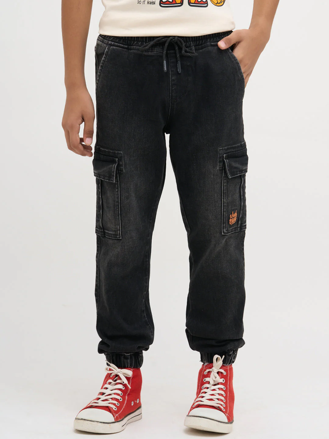 Black Cotton Faded Jogger Jeans - Image 2