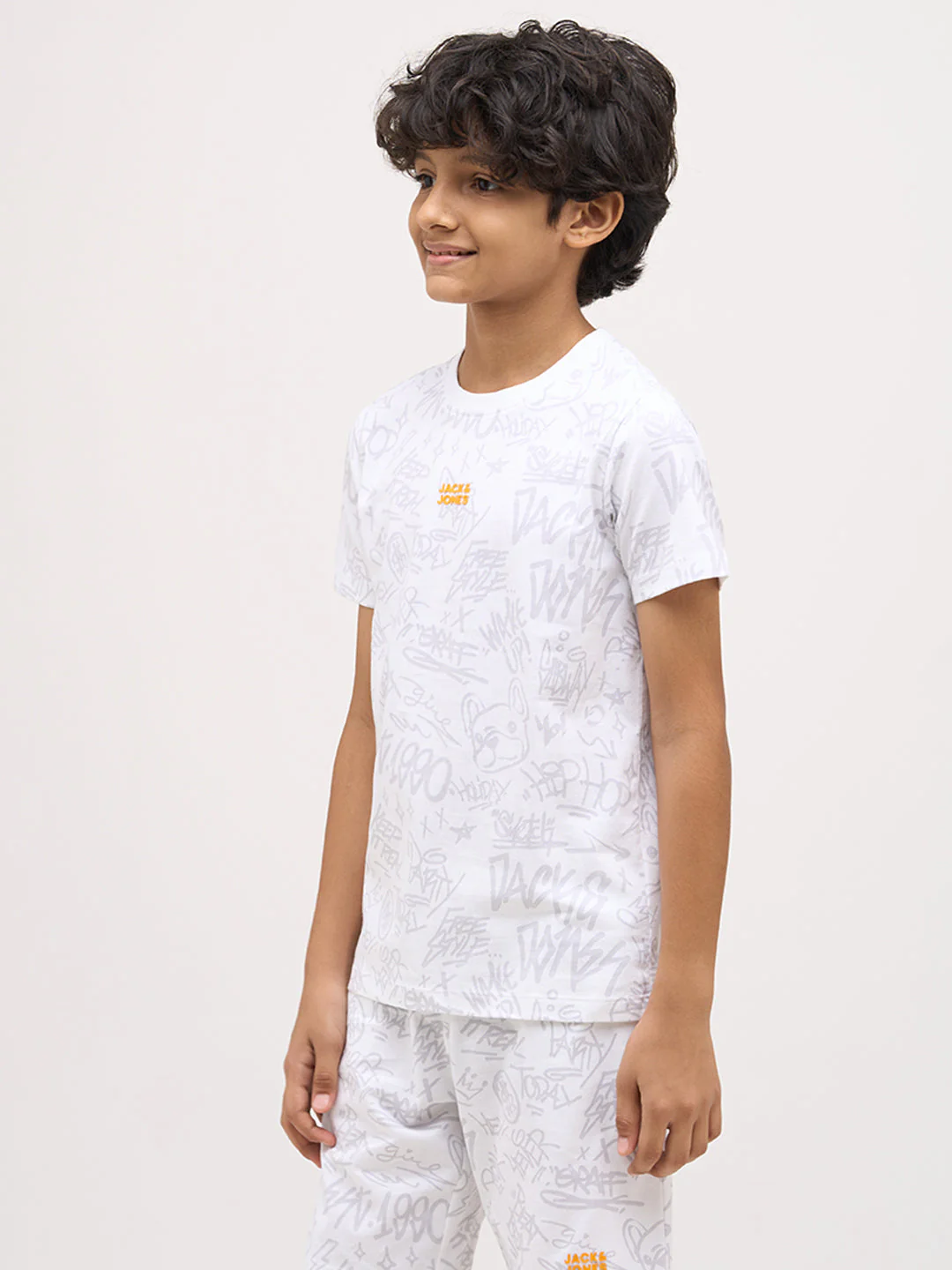 Boys Printed Cotton T-shirt - White - Image 3