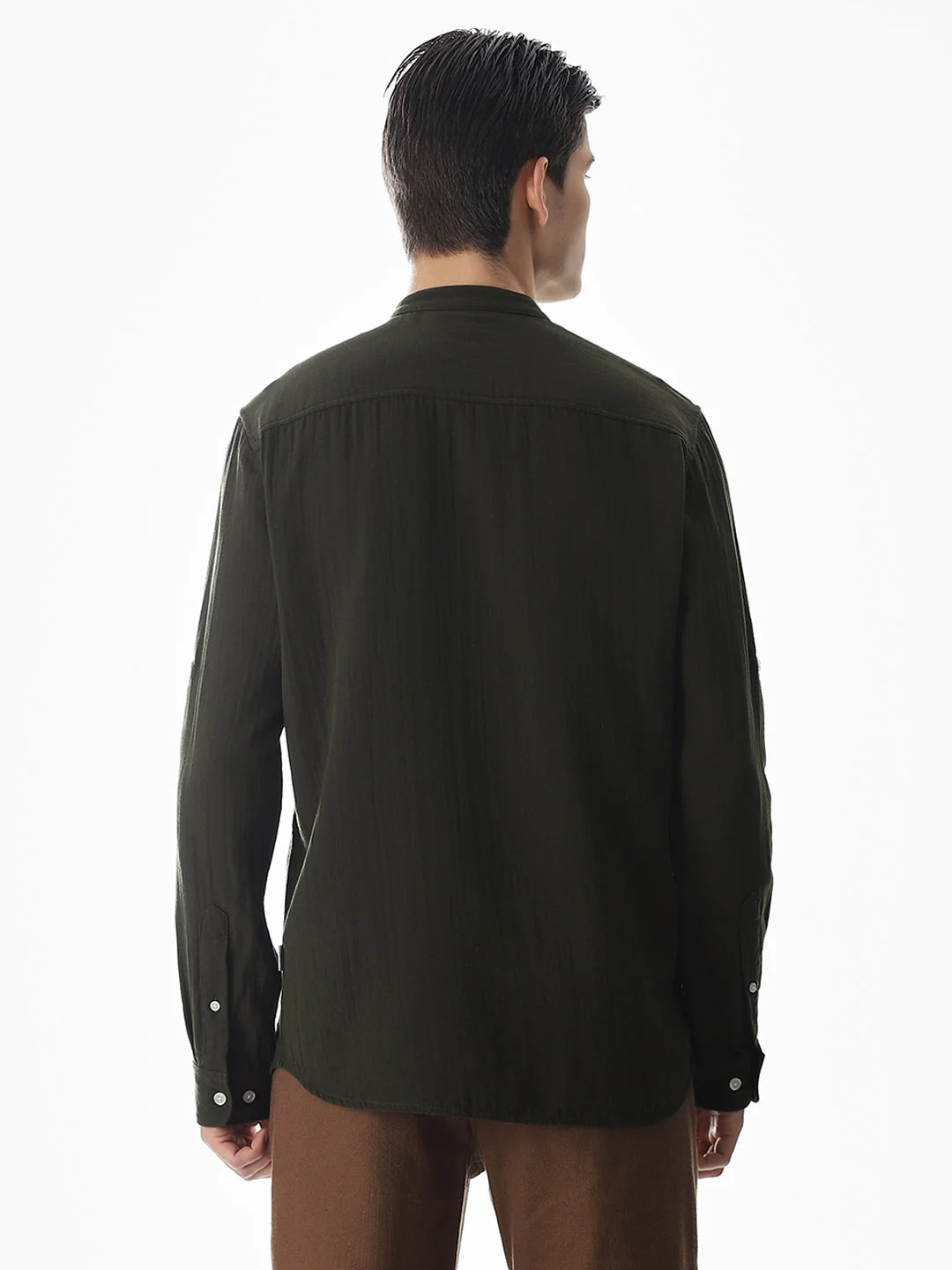 Double Cloth Cotton Shirt - Olive - Image 4