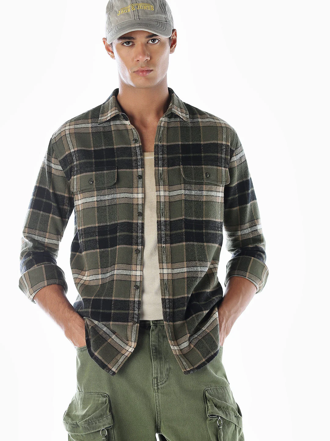 Olive Green Flap Pockets Shirt
