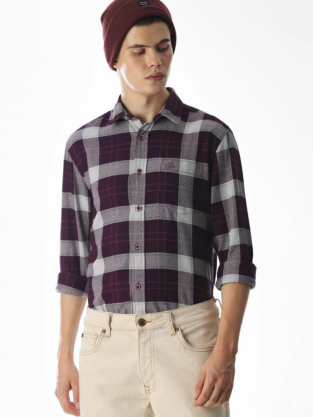 Purple Check Cotton Shirt