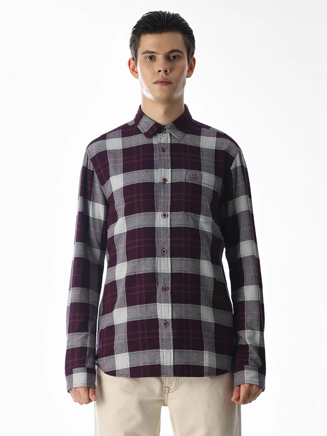 Purple Check Cotton Shirt - Image 8