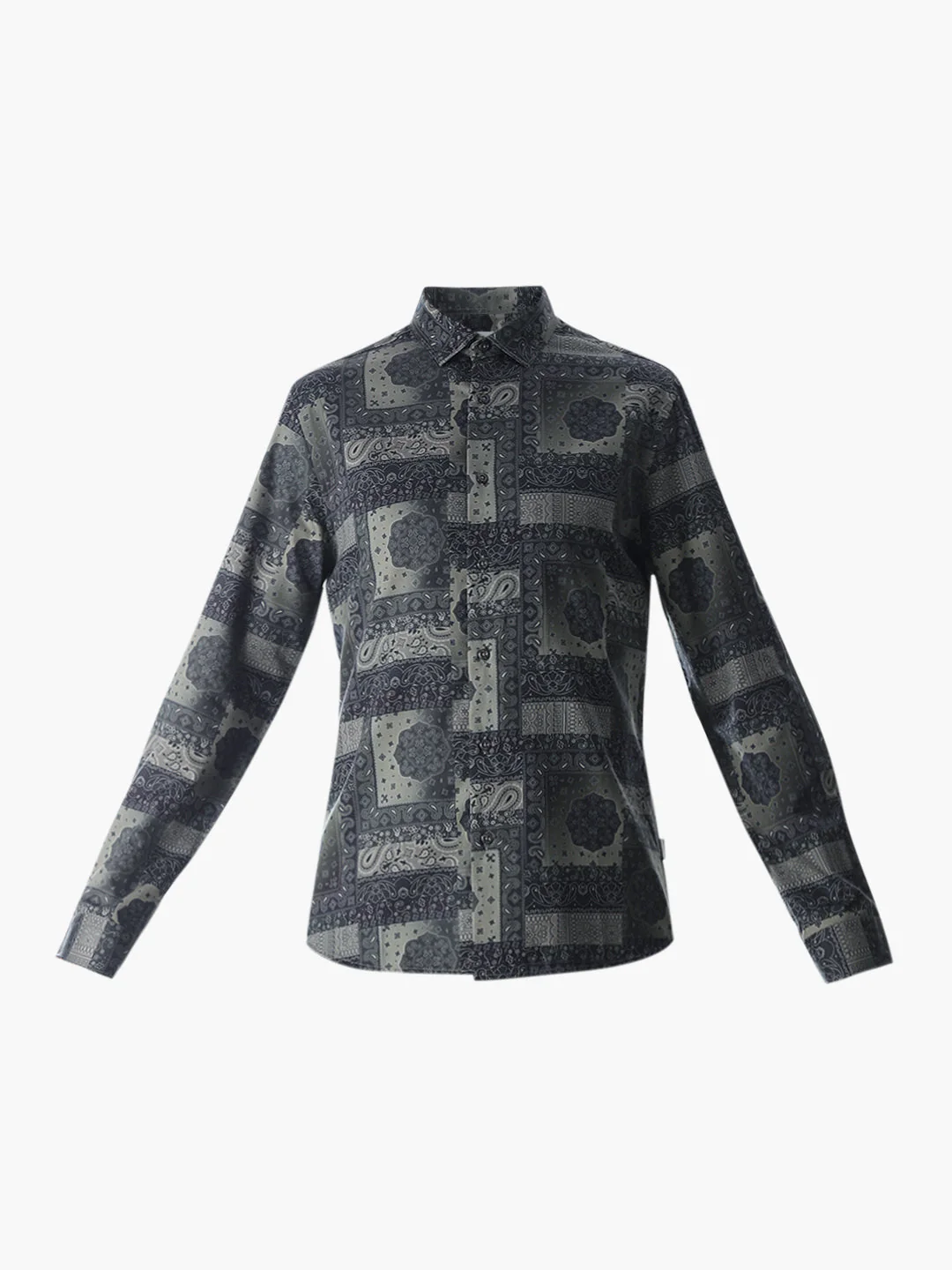 Printed Olive Green Slim Fit Shirt - Image 7