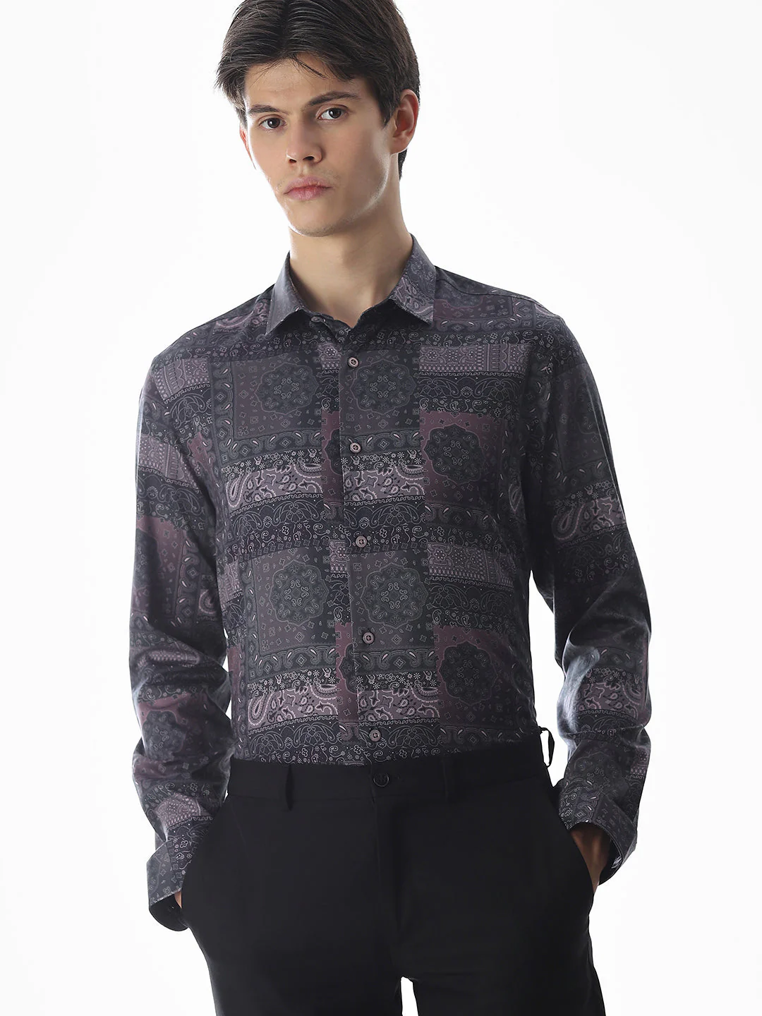 Printed Purple Slim Fit Shirt
