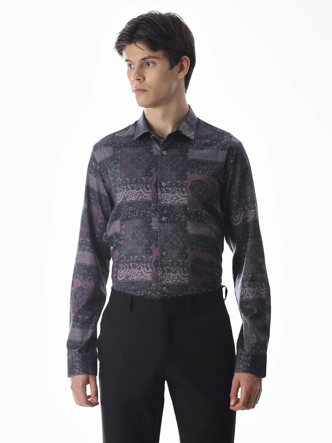 Printed Purple Slim Fit Shirt - Image 2