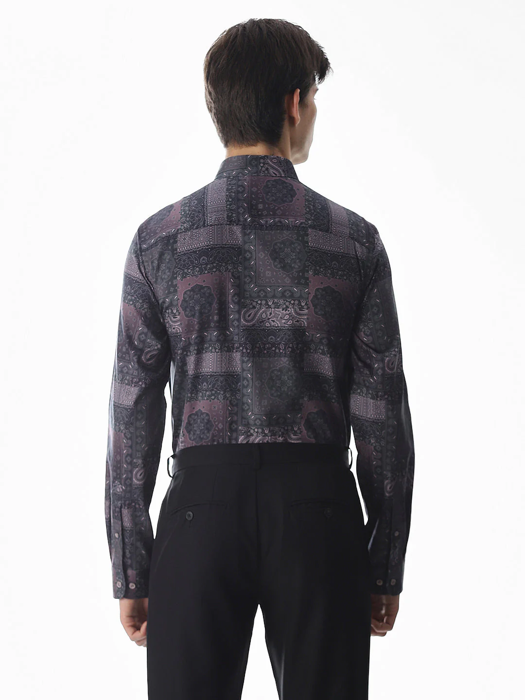 Printed Purple Slim Fit Shirt - Image 4