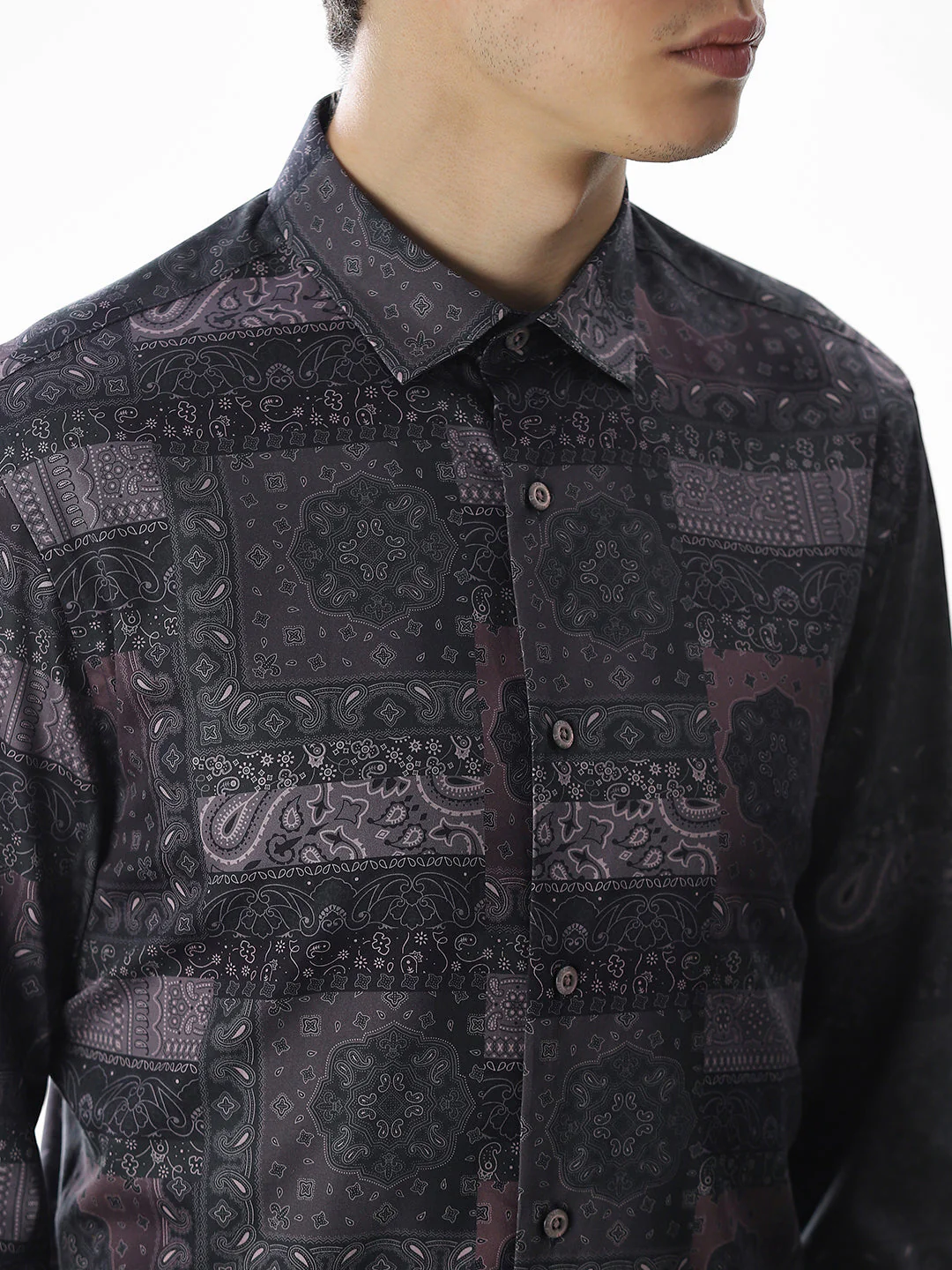 Printed Purple Slim Fit Shirt - Image 5