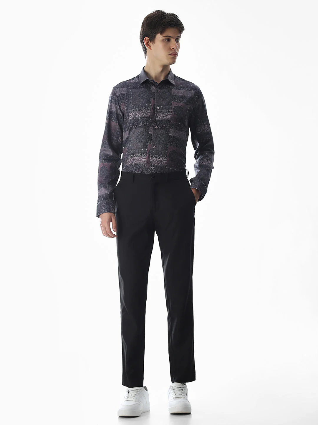Printed Purple Slim Fit Shirt - Image 6