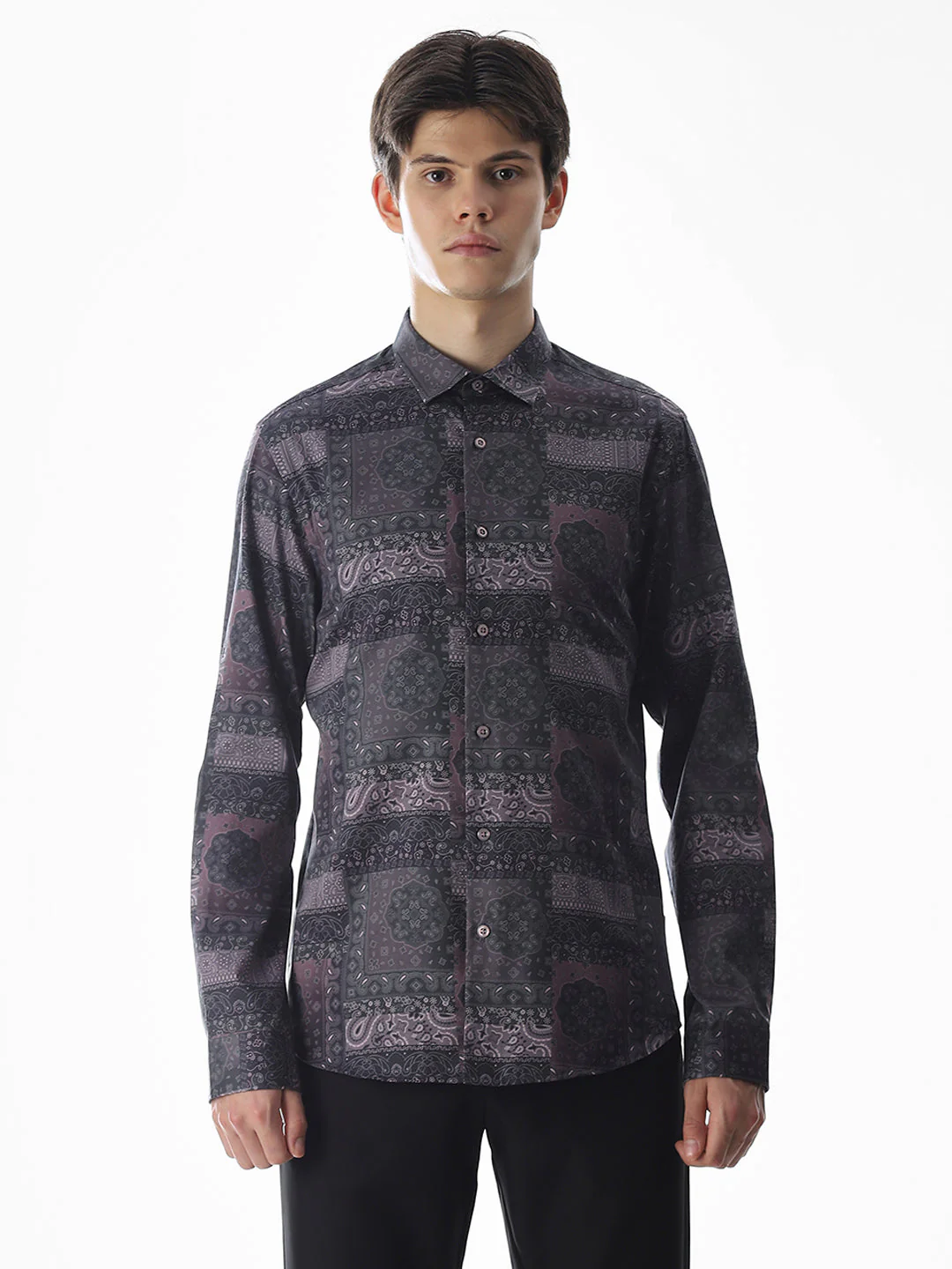 Printed Purple Slim Fit Shirt - Image 8
