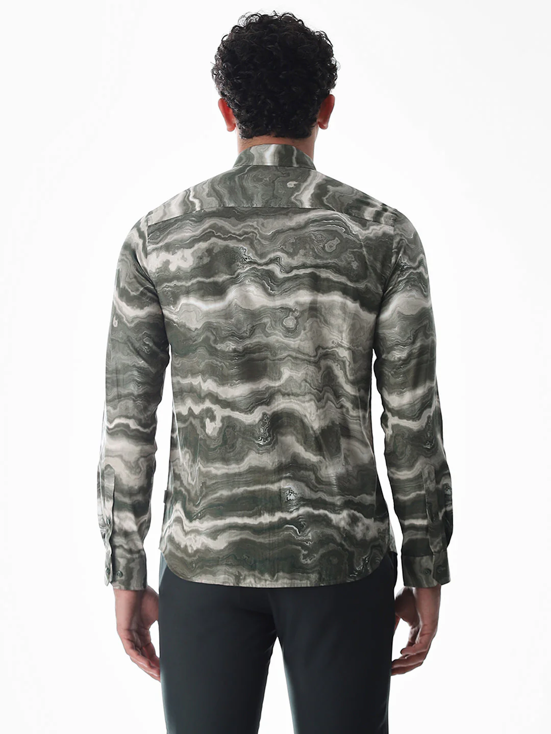 Abstract Print Dark Green Slim Fit Shirt - Image 9