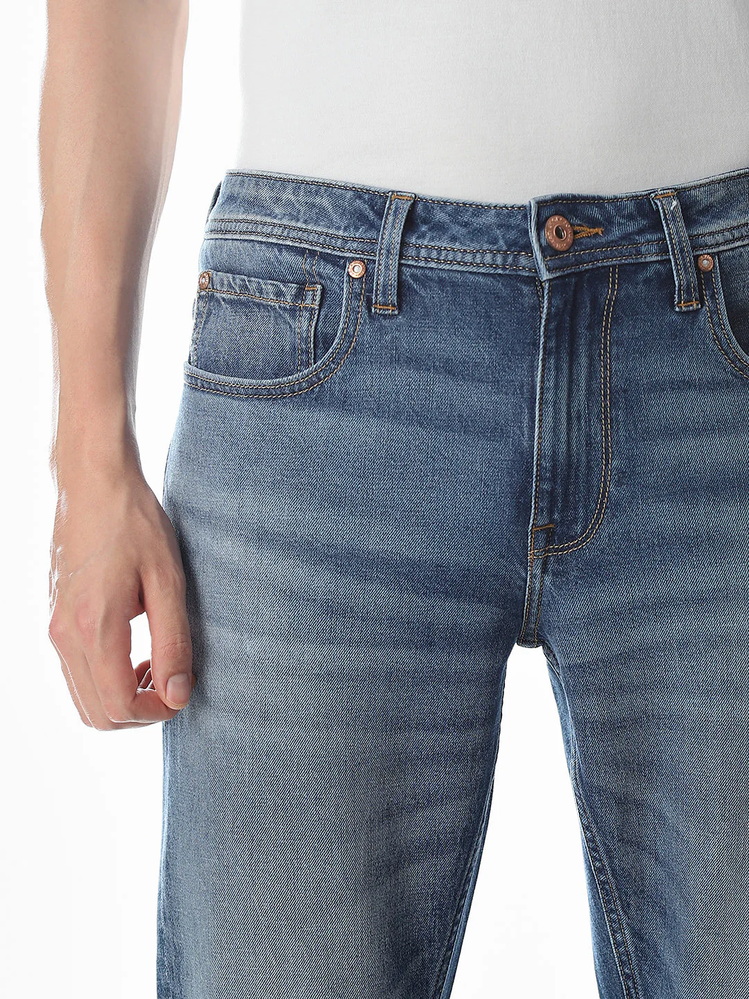 Washed Glenn Slim Fit Jeans - Medium Blue - Image 4
