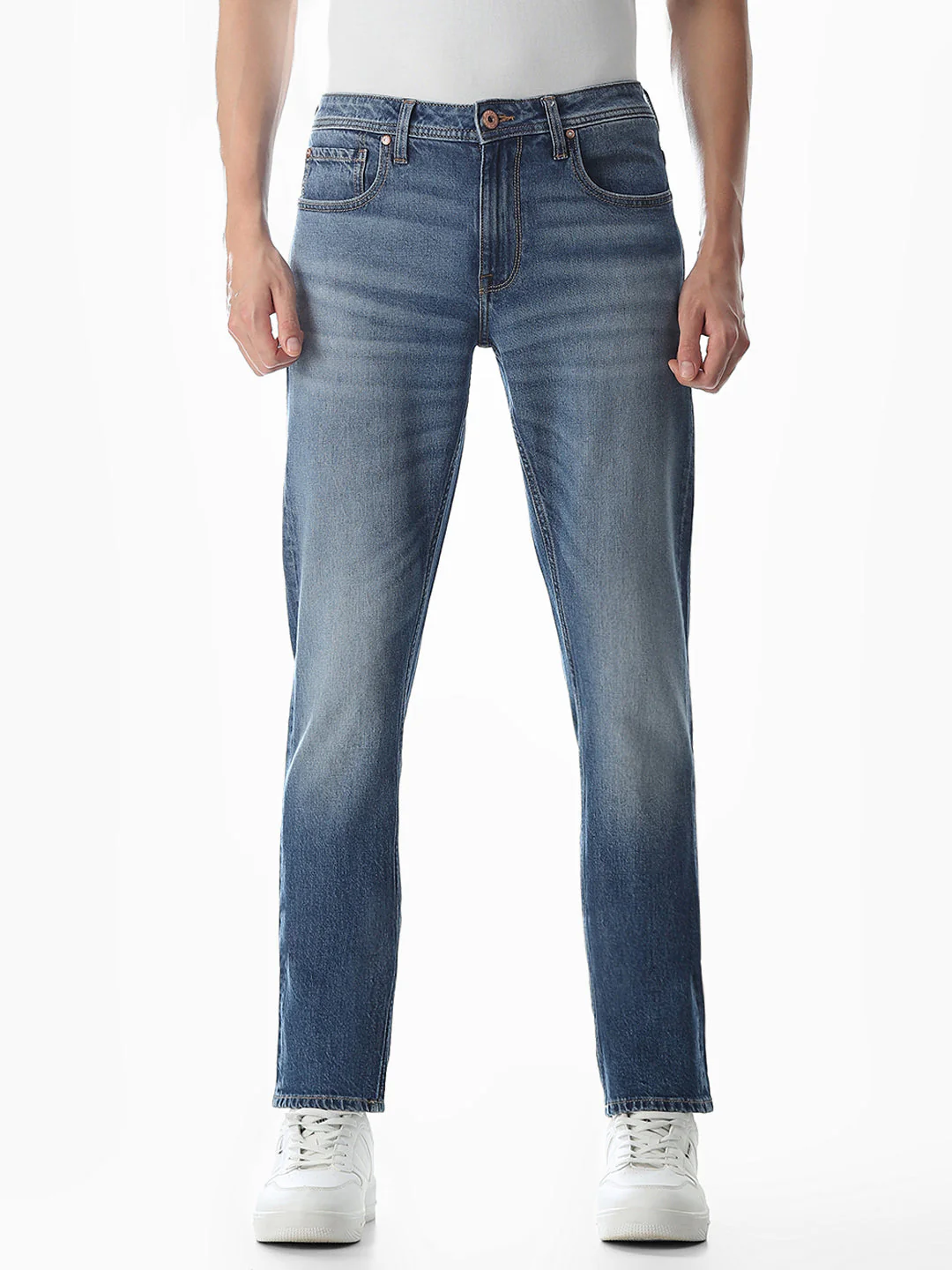 Washed Glenn Slim Fit Jeans - Medium Blue - Image 8