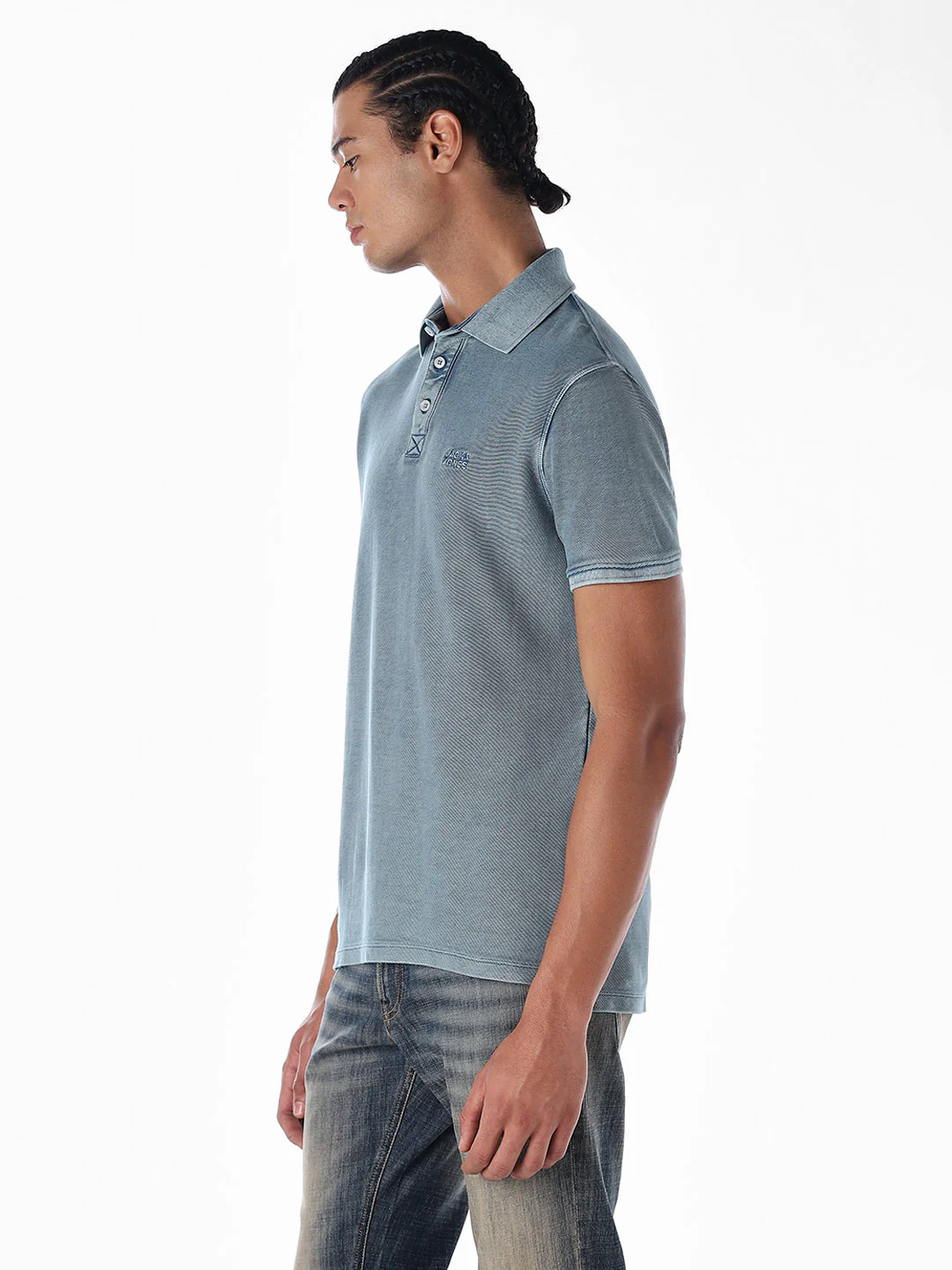 Acid Washed Cotton Polo - Blue - Image 3