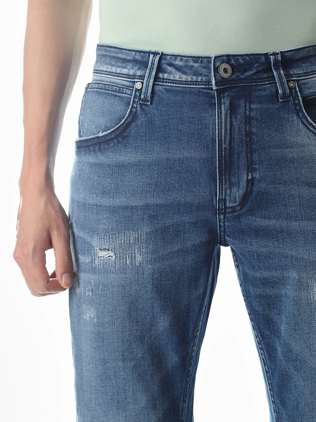 Distressed Clark Regular Fit Jeans - Medium Blue - Image 4