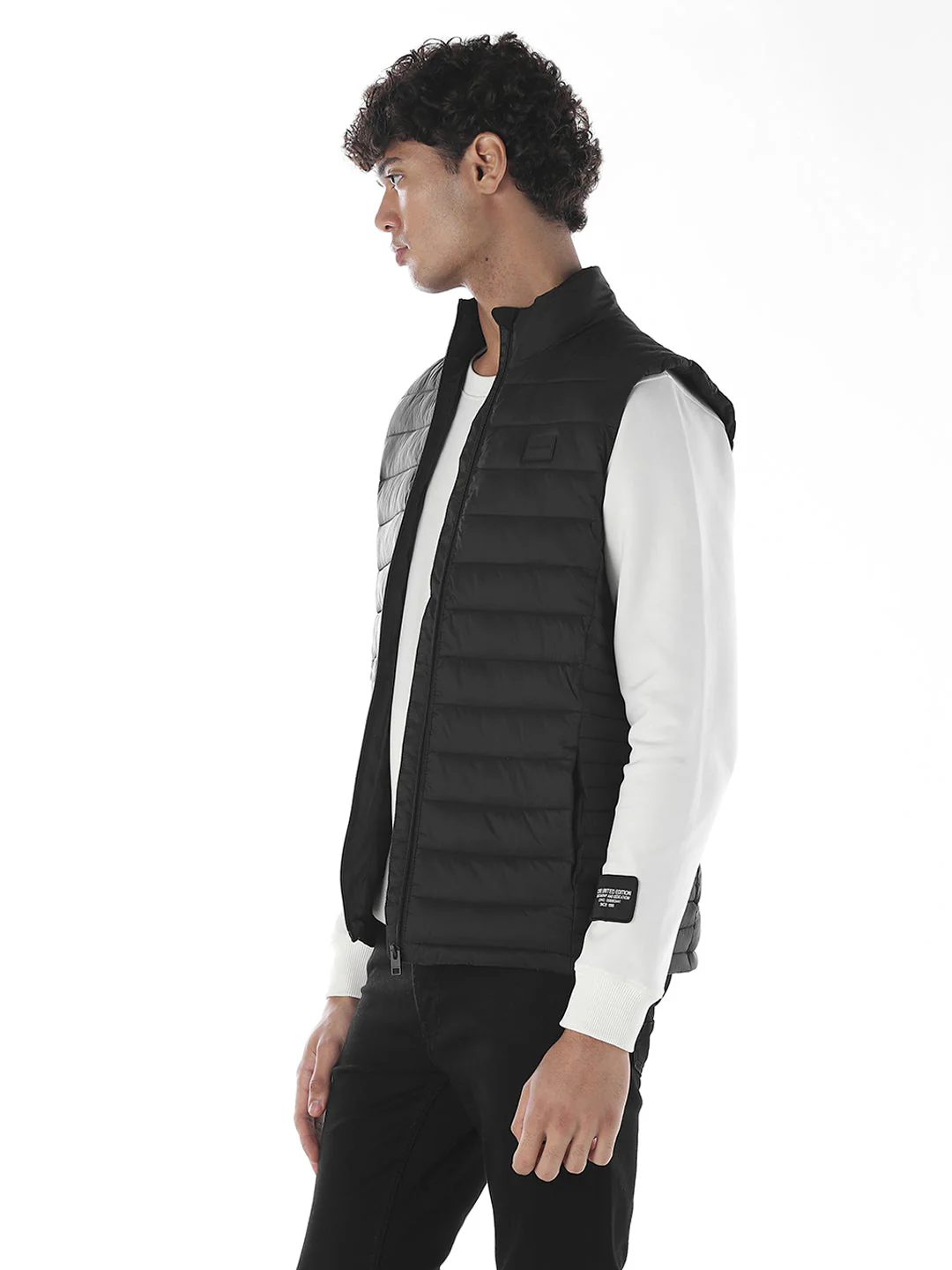 Sleeveless High Neck Puffer Vest - Black - Image 3
