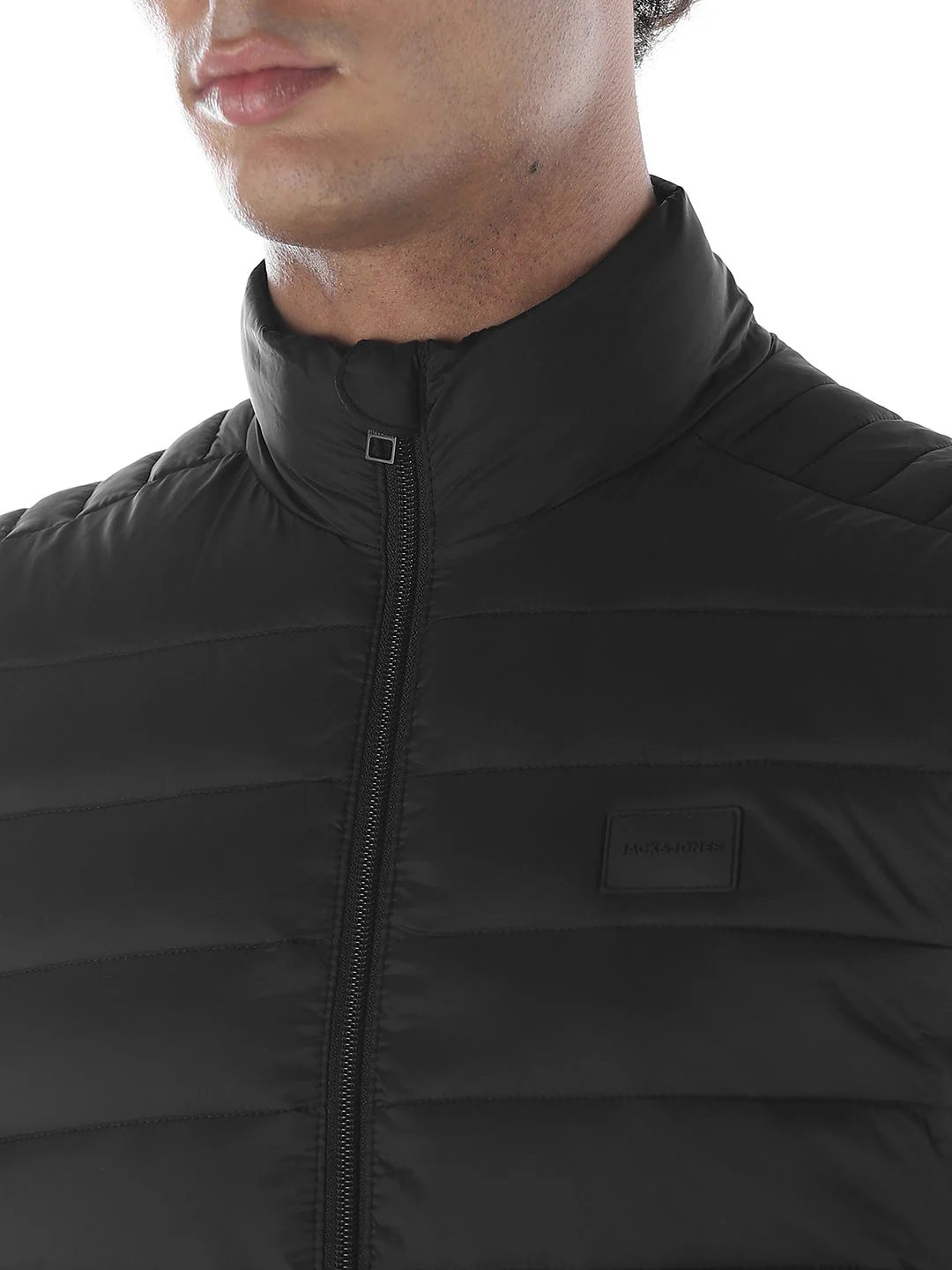 Sleeveless High Neck Puffer Vest - Black - Image 5