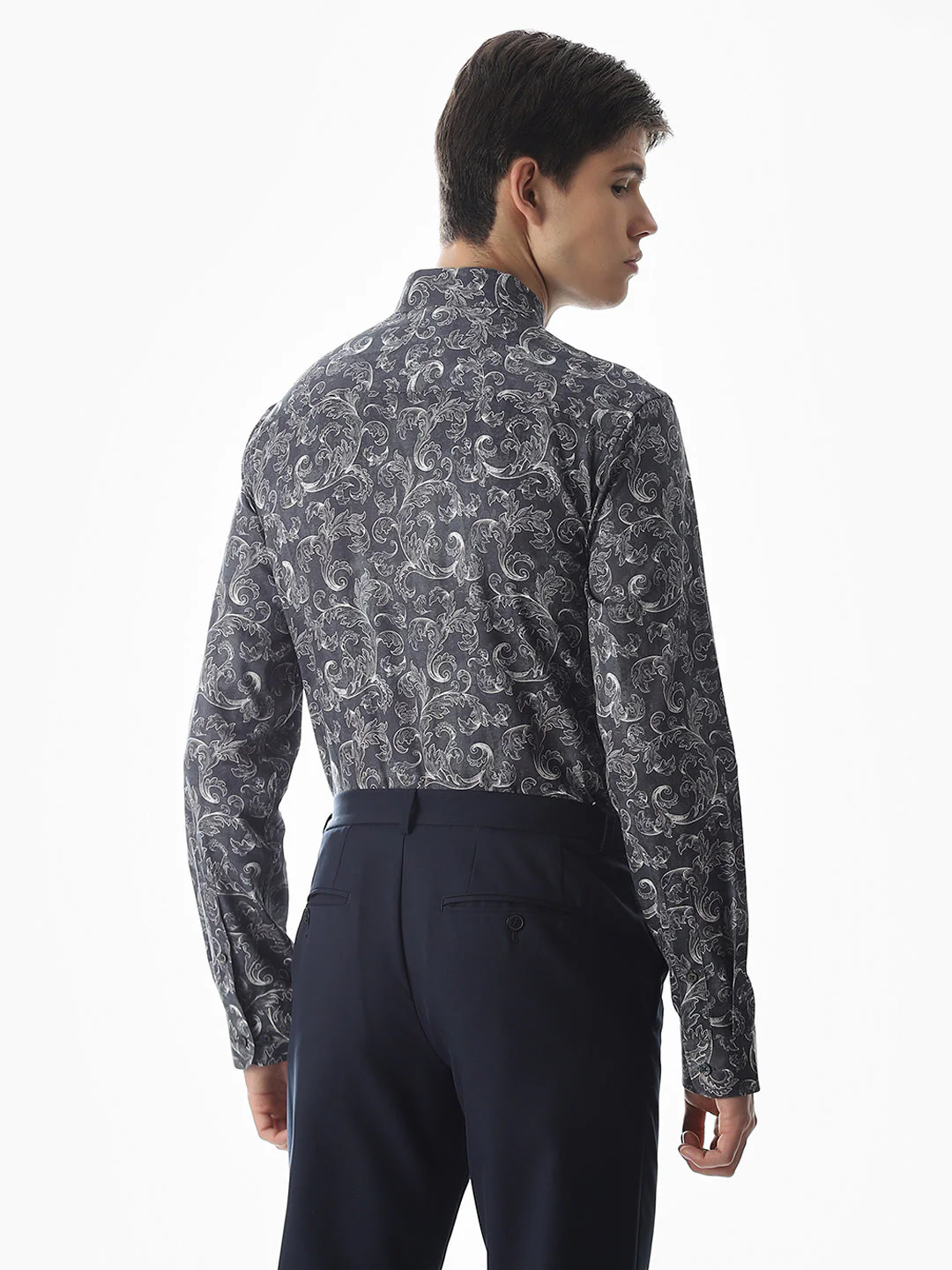 Abstract Print Slim Fit Shirt - Navy Blue - Image 4