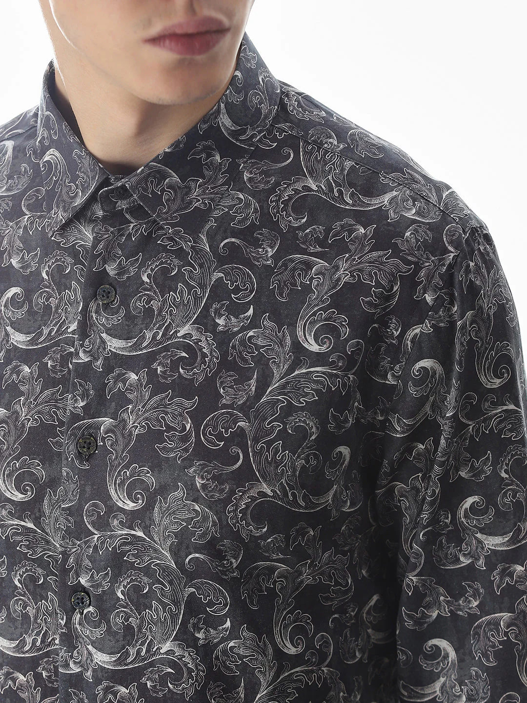 Abstract Print Slim Fit Shirt - Navy Blue - Image 5