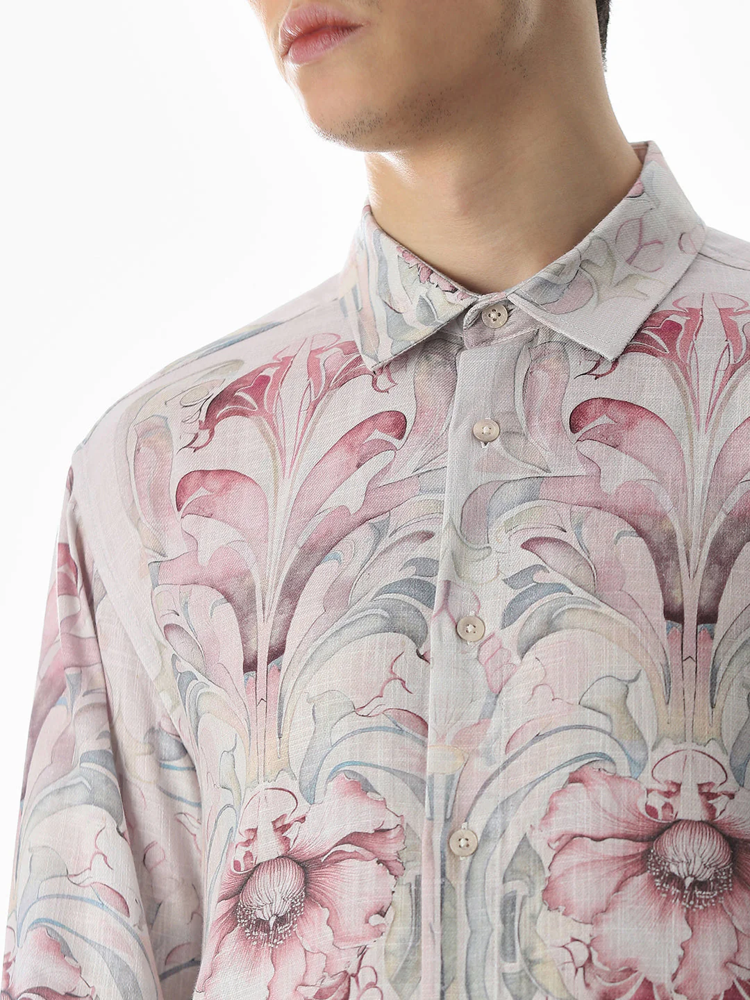 Pink Abstract Print Cotton Shirt - Image 5