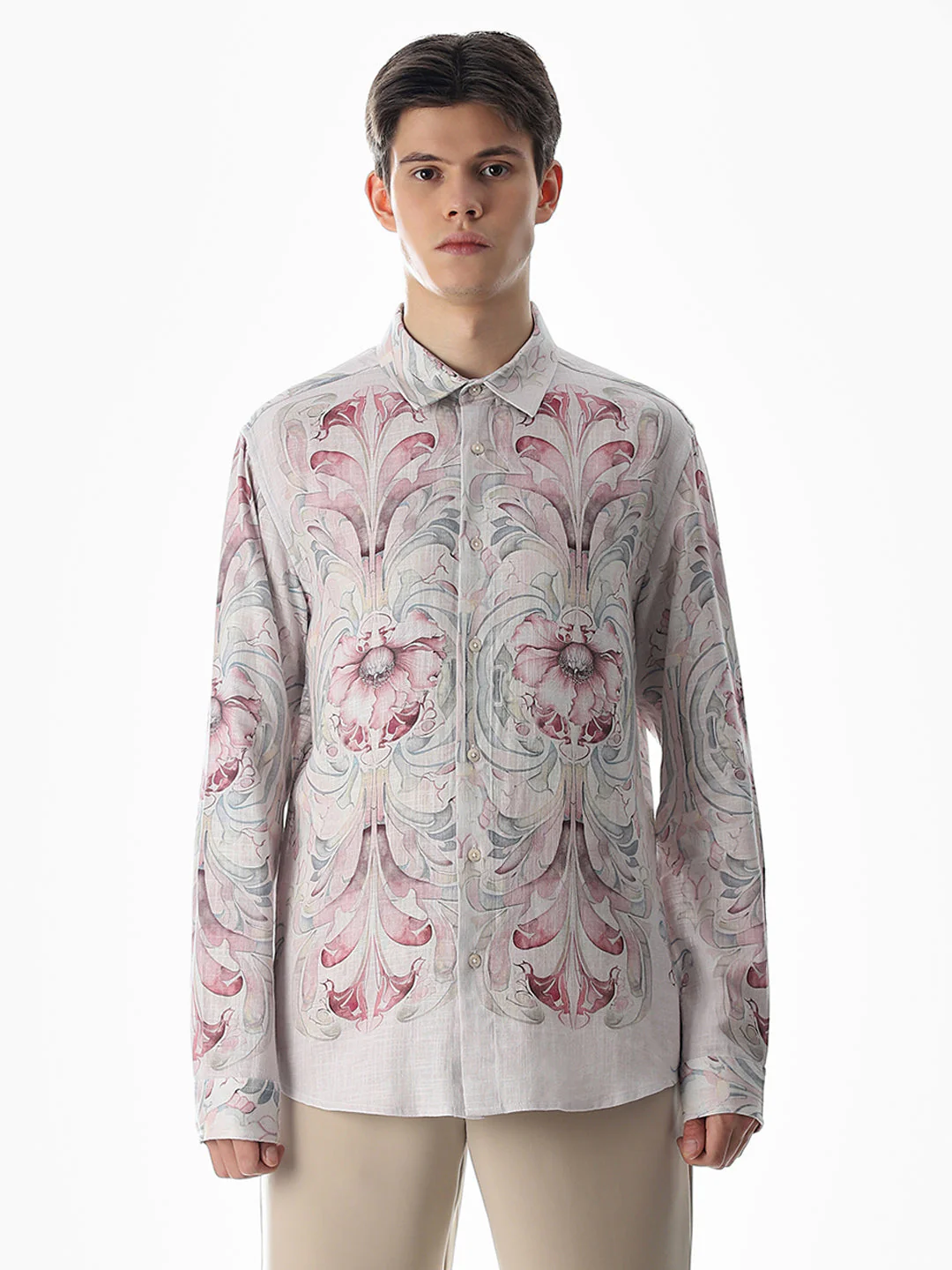 Pink Abstract Print Cotton Shirt - Image 8