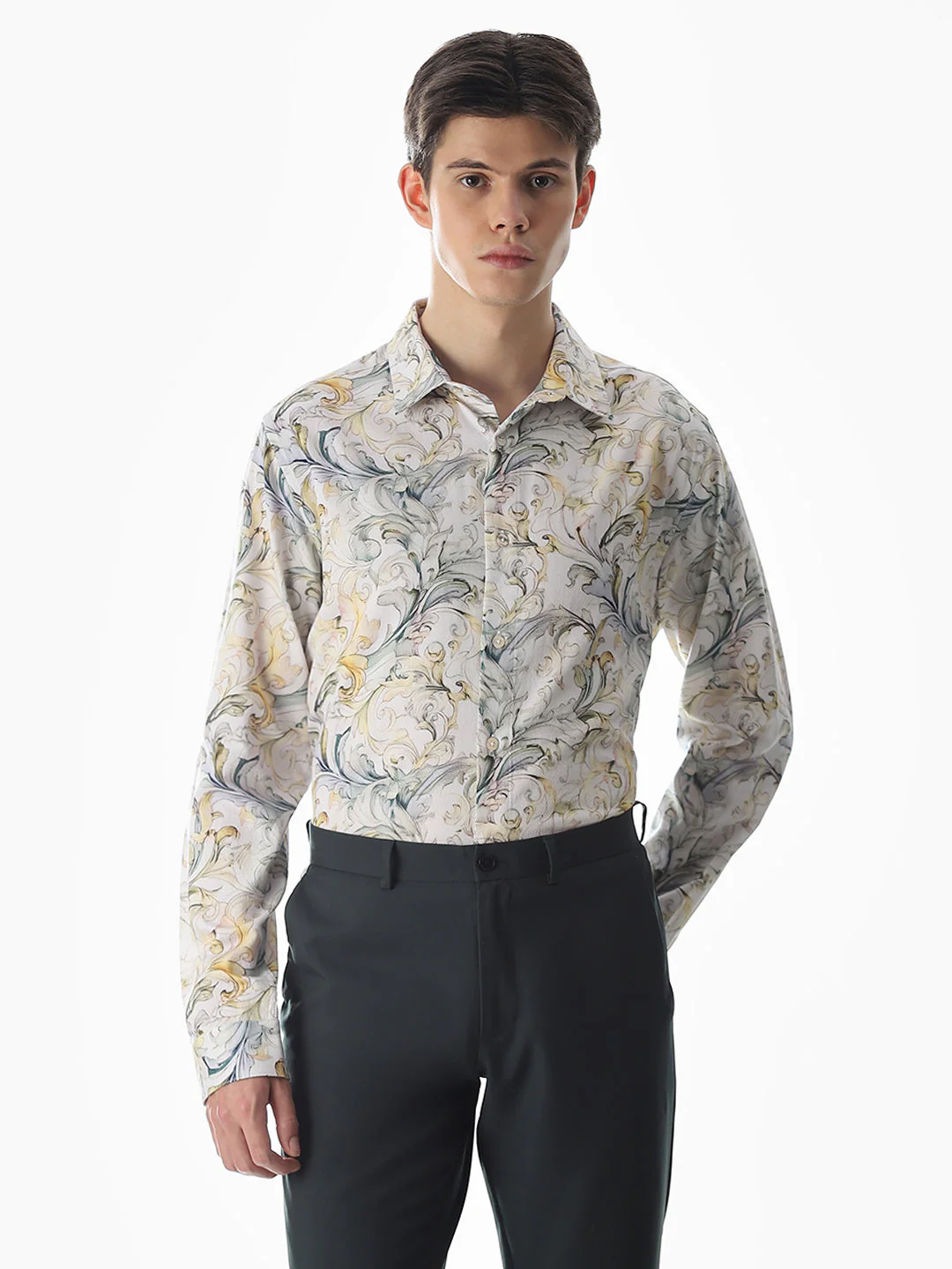 White Dobby Abstract Print Shirt - Image 2