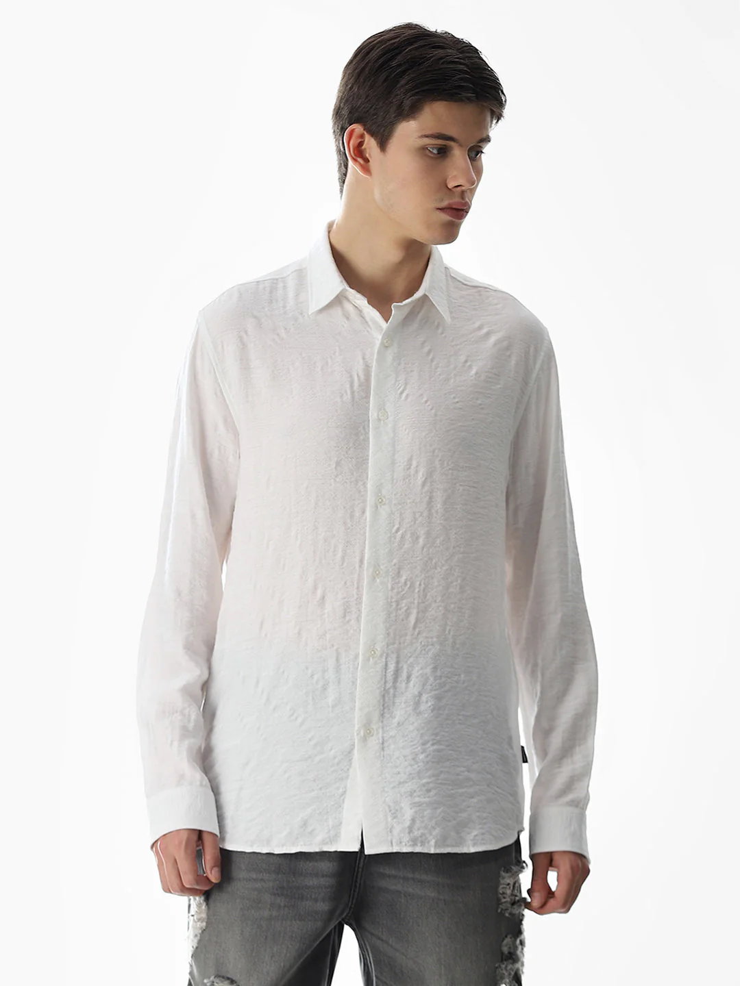 White Jacquard Slim Fit Shirt - Image 2
