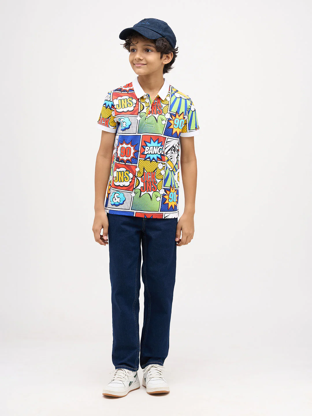 Boys Dark Blue Washed Loose Fit Jeans