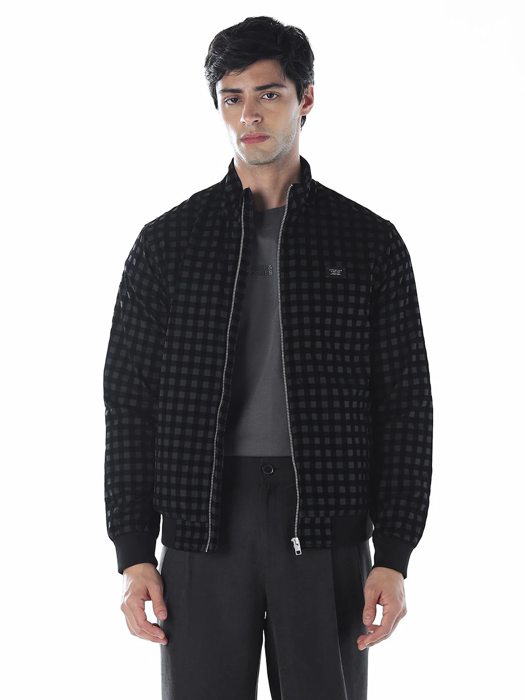 Check High Neck Casual Jacket - Image 2