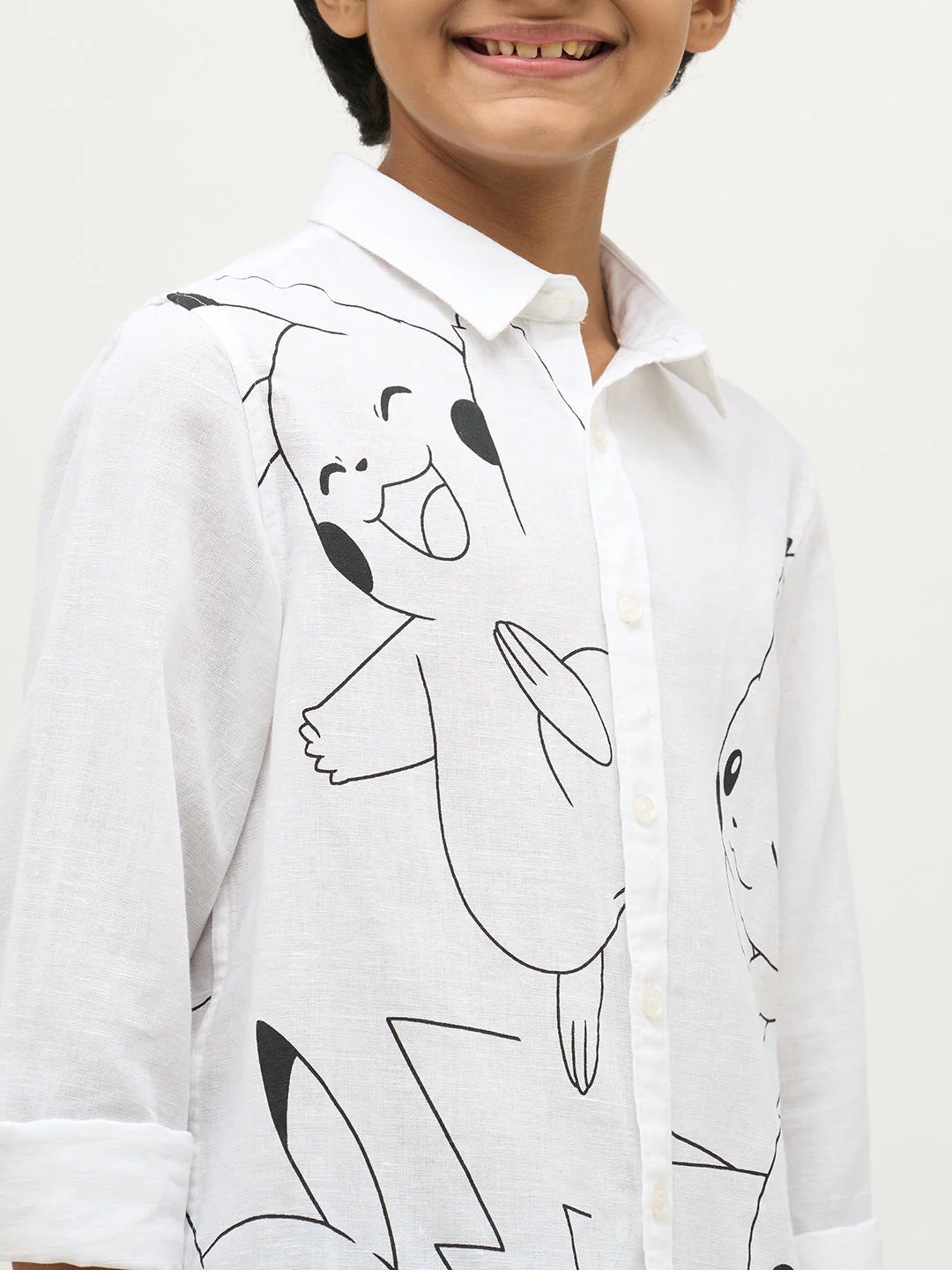Boys White Pikachu Print Shirt - Image 6