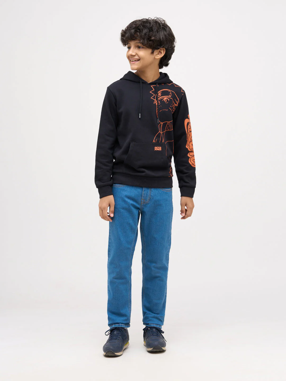 Boys Cotton Black Hooded Sweatshirt With Naruto Placement Print - Image 5