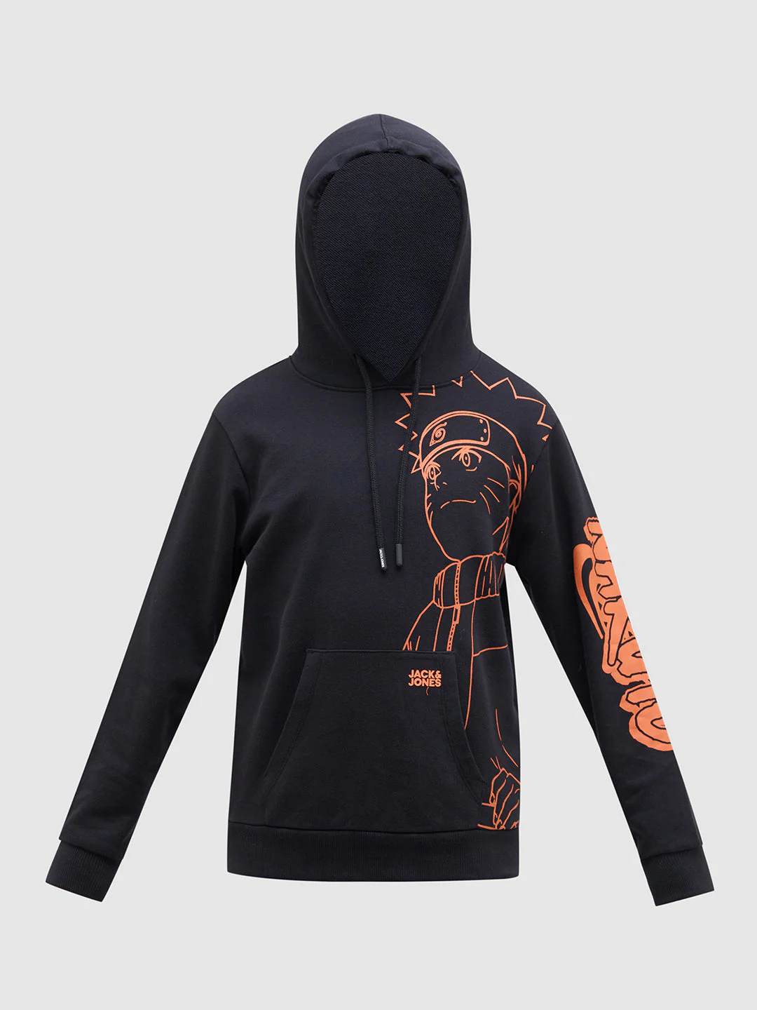 Boys Cotton Black Hooded Sweatshirt With Naruto Placement Print - Image 7