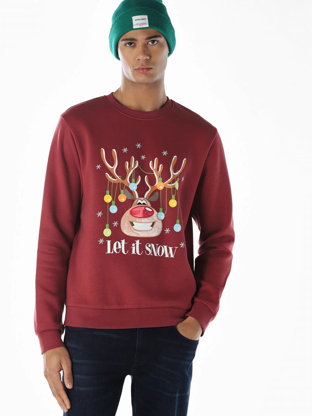 Reindeer X-Mas Printed Sweatshirt - Red