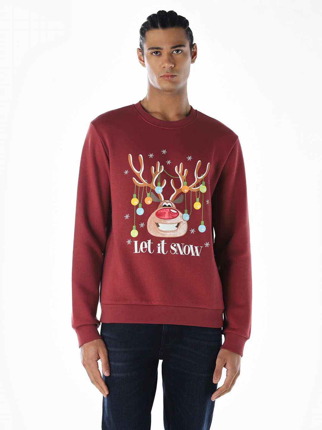 Reindeer X-Mas Printed Sweatshirt - Red - Image 2
