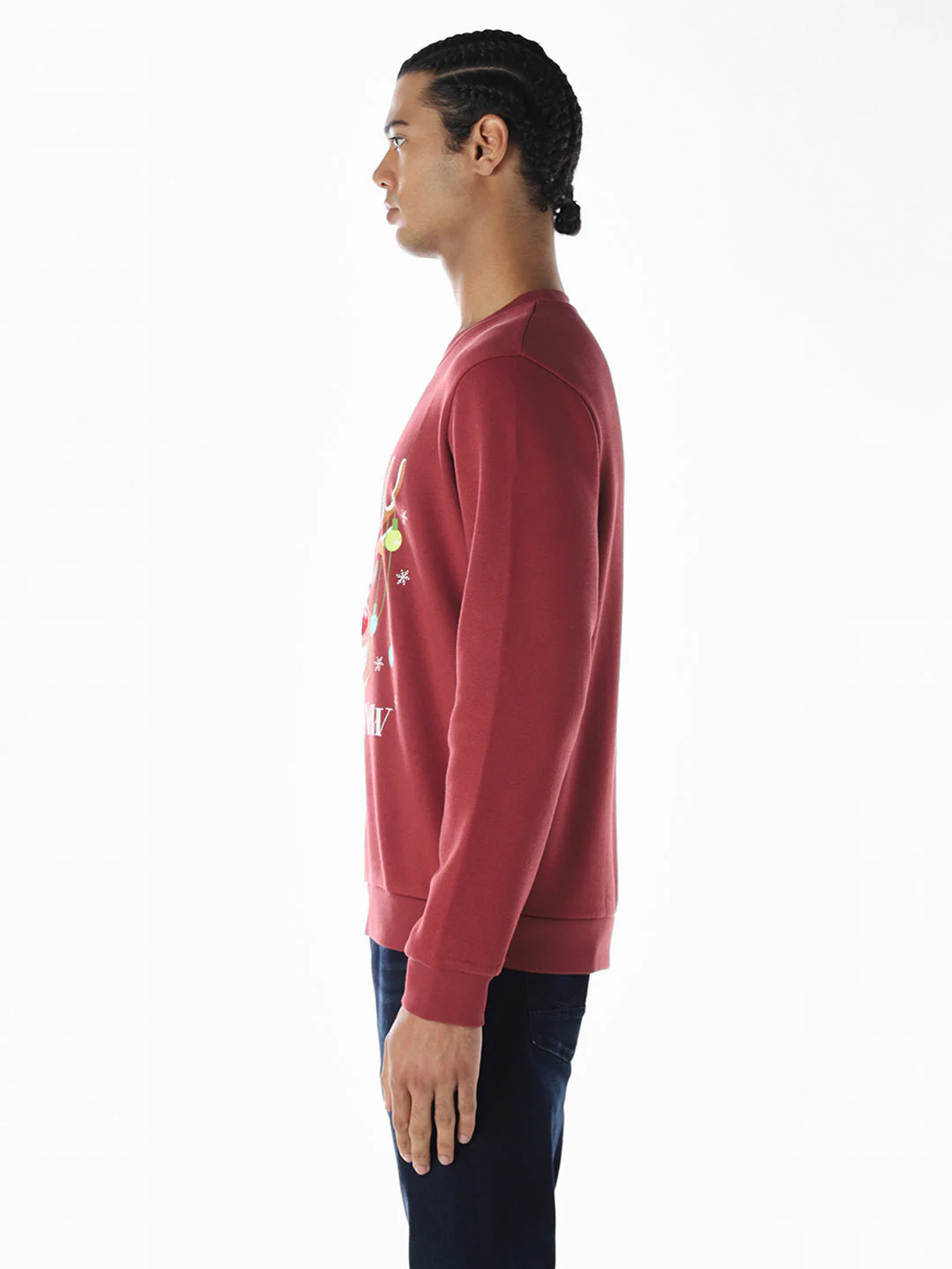 Reindeer X-Mas Printed Sweatshirt - Red - Image 3