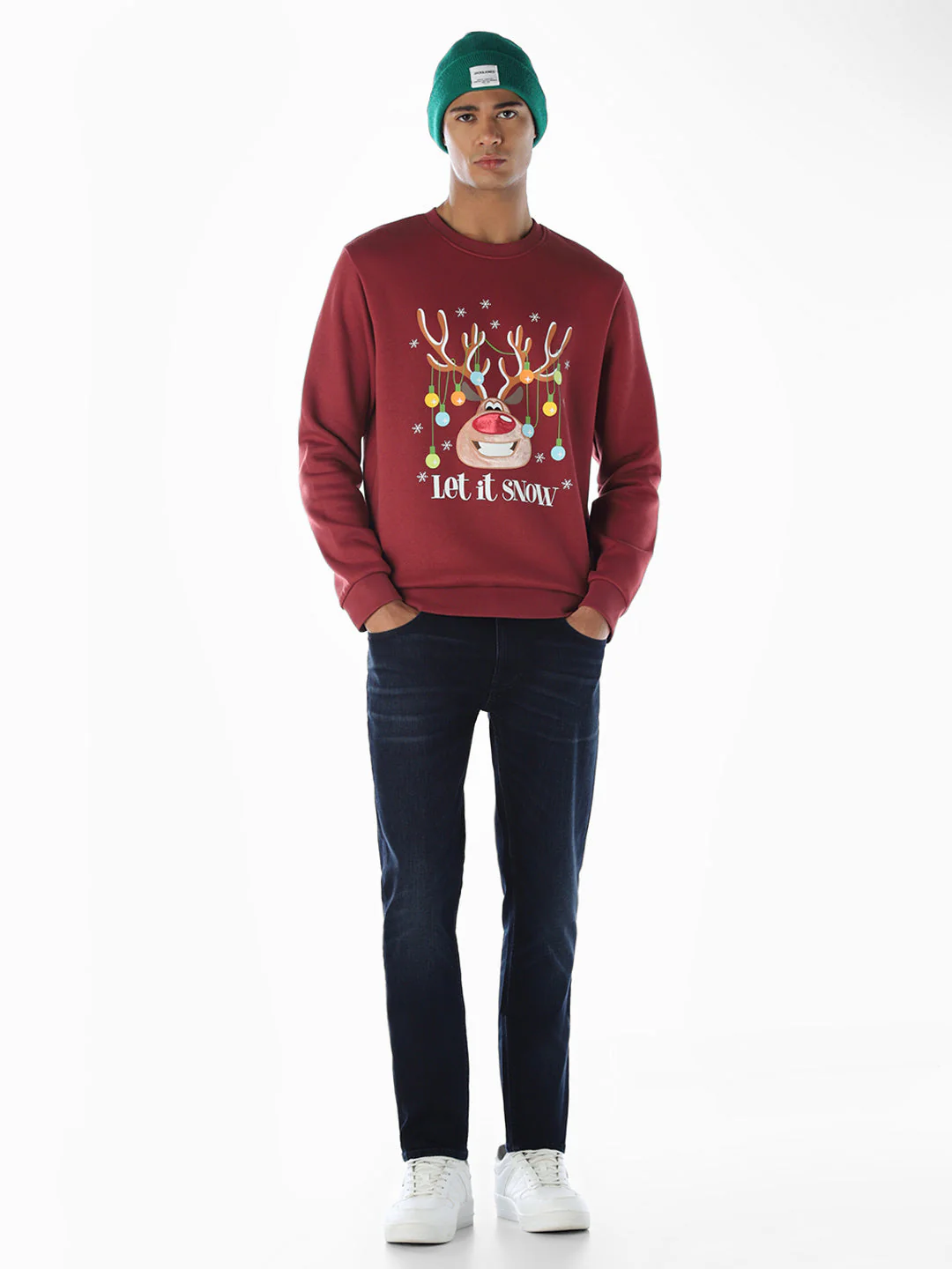 Reindeer X-Mas Printed Sweatshirt - Red - Image 6