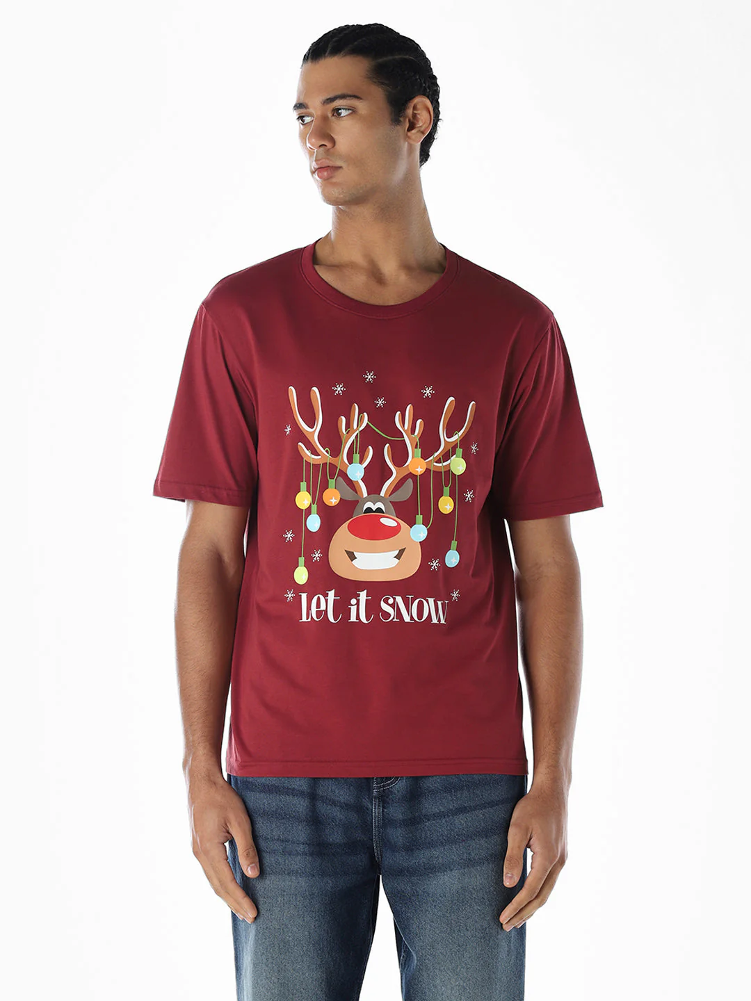 Reindeer X-Mas Printed T-shirt - Red - Image 2