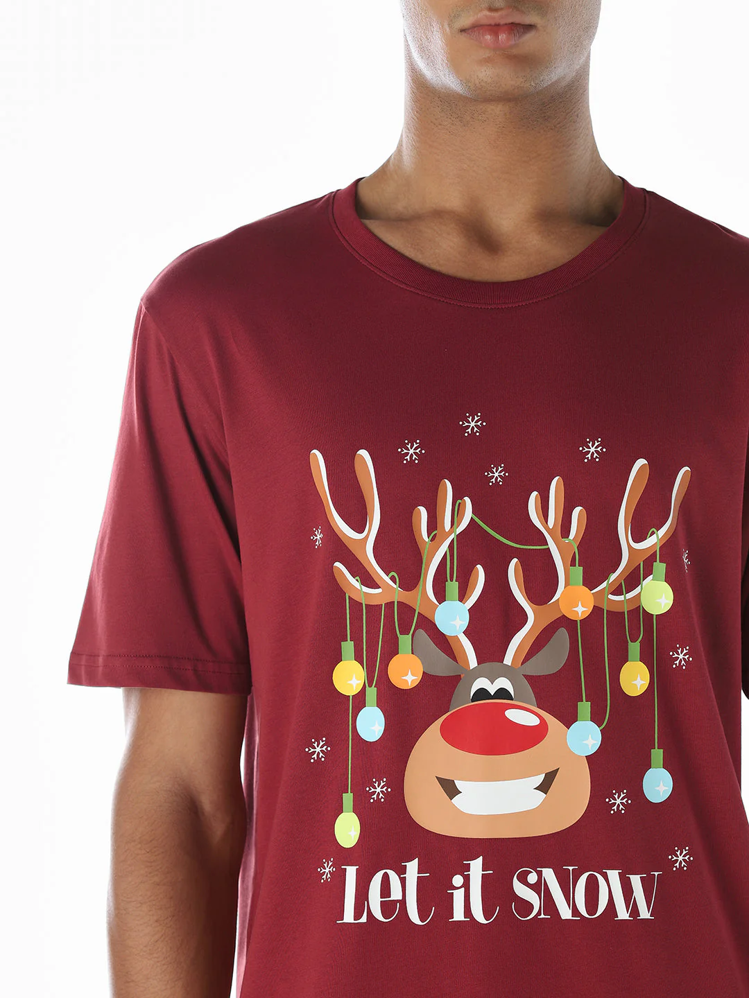 Reindeer X-Mas Printed T-shirt - Red - Image 5